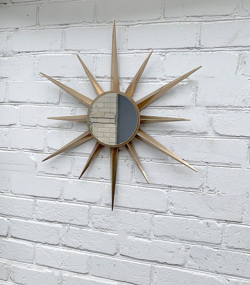 30 Gold Glamorous sunburst Large mirror Starburst unique wall mirror Vintage starburst Modern wall mirror Mid century starburst wall mirror image 3