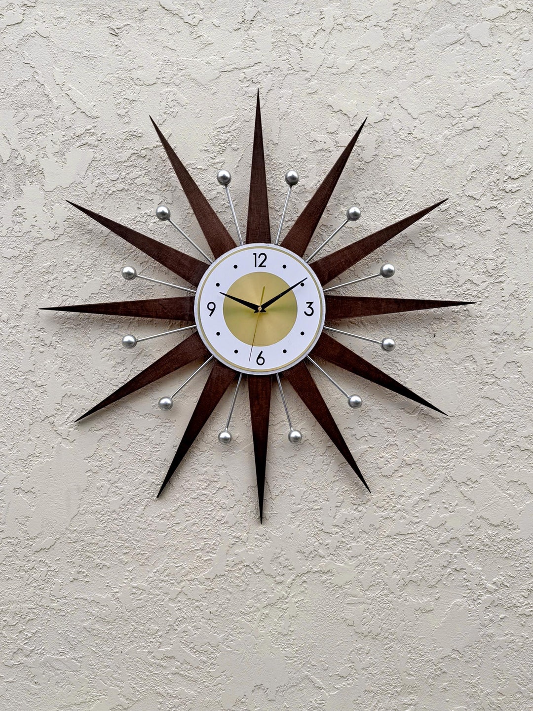 Mid Century Modern Sunburst Wall Clock, Atomic Style Decor - Etsy