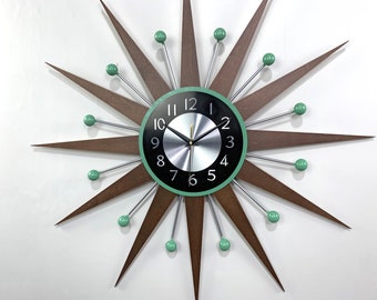 Atomic Starburst Wall Clock: 27/30" Mid-Century Modern Decor