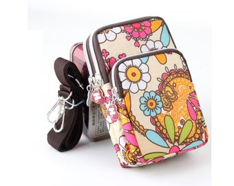 Sunflower,Girl cell phone purse,Fabric iPhone7,iPhone 6,Case Sling Bag,bag on neck or arm,iPhone Galaxy Zipper Pocket Cell Phone Case Pouch