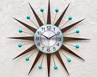 Turquoise Atomic Starburst Clock: Handmade 1970s Style (27/30 In)