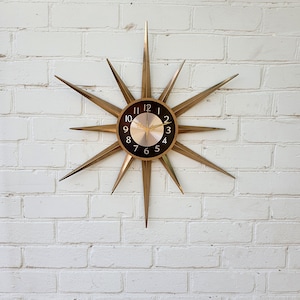 30 Gold Atomic clock Starburst unique wall clock George Nelson style Handmade 1970s sunburst vintage modern Nursery Brass Industrial clock image 8