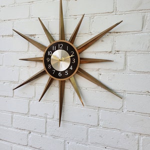 30 Gold Atomic clock Starburst unique wall clock George Nelson style Handmade 1970s sunburst vintage modern Nursery Brass Industrial clock image 3