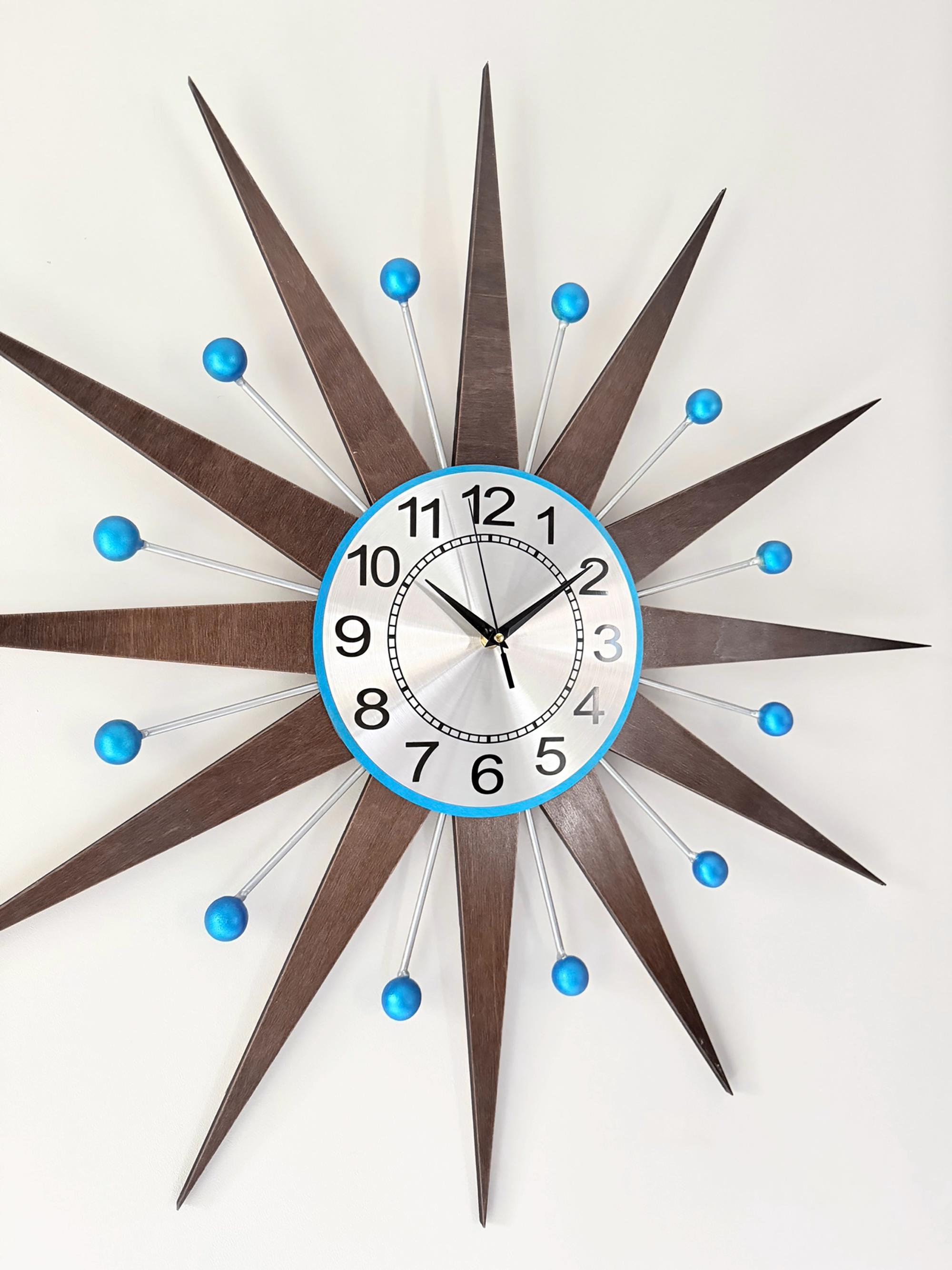 Mid-century Modern Starburst Wall Clock, Atomic Style Sunburst