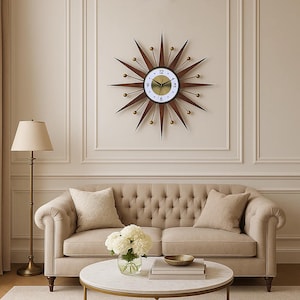 30" 27"25" Atomic wall clock housewarming gift Starburst Clock George Nelson style 1970 Handmade sunburst Brass Gold Large clock vintage 60s