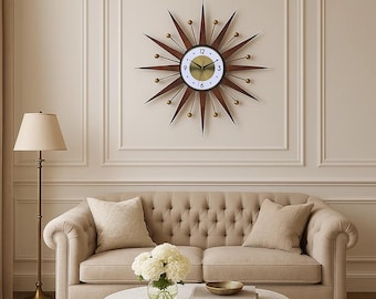 30&quot; 27&quot;25&quot; Atomic wall clock housewarming gift Starburst Clock George Nelson style 1970 Handmade sunburst Brass Gold Large clock vintage 60s
