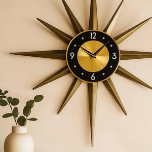 Mid-Century Modern Starburst Wall Clock 30&quot; – Retro Sunburst Metal Wall Decor, Large Atomic Replica Clock for Living Room