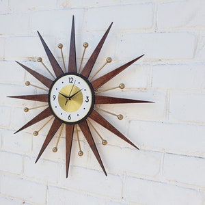 25 Starburst wall clock Atomic retro clock Gold George Nelson style Handmade 1970s sunburst vintage modern Nursery Brass Industrial clock 画像 4