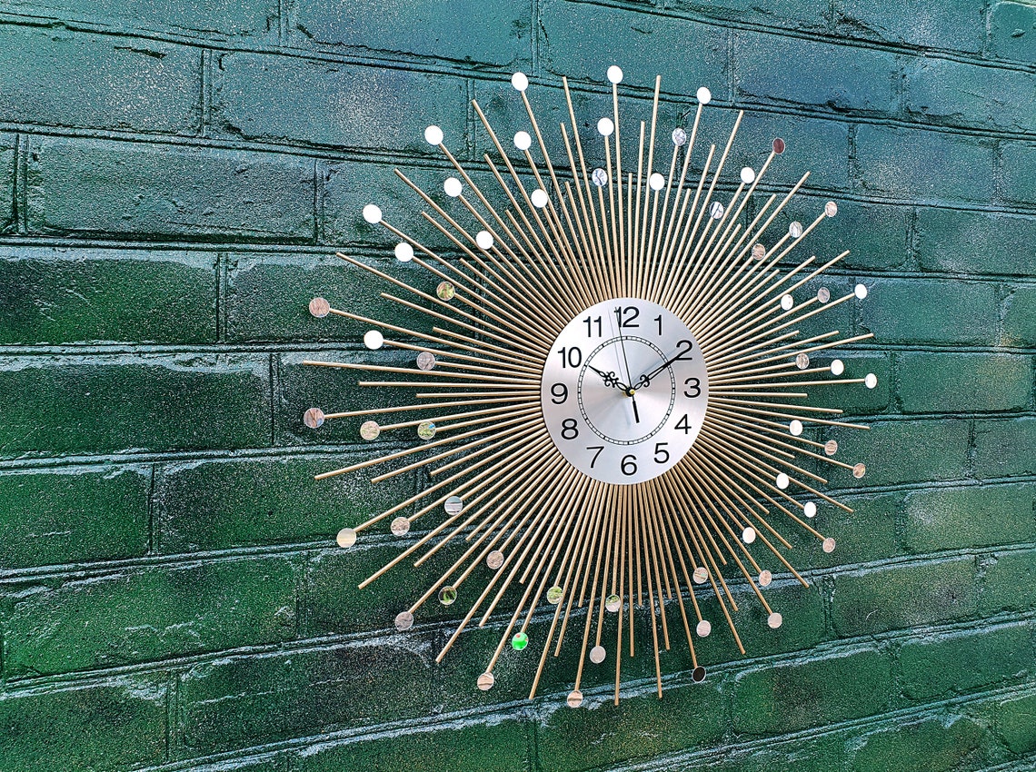 24 27 Gold Sunburst clock Silver clock face Etsy