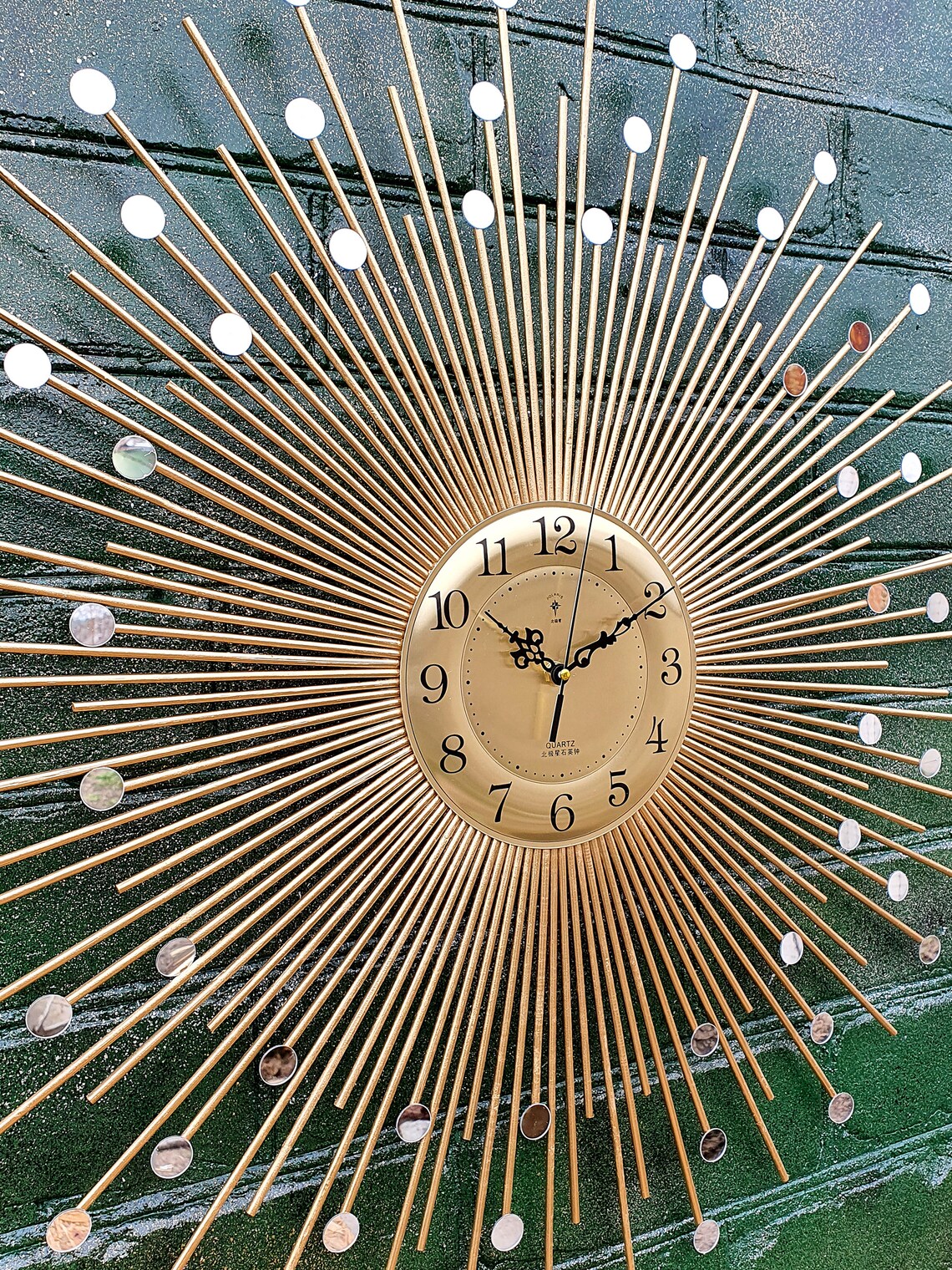 24 27 Gold Sunburst clock with small mirrors Wood Etsy