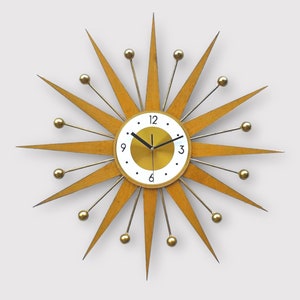 25 Starburst wall clock Atomic retro clock Gold George Nelson style Handmade 1970s sunburst vintage modern Nursery Brass Industrial clock image 9