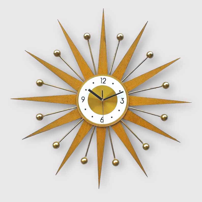 25 Starburst wall clock Atomic retro clock Gold George Nelson style Handmade 1970s sunburst vintage modern Nursery Brass Industrial clock 画像 9