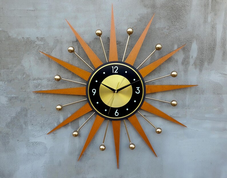 30 26 Burnt Orange Atomic Wall Clock Clock Starburst Clock