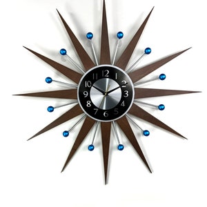 3027 Blue accents George nelson sunburst clock Unique Wall Clock in 1970s style Starburst clock mid century Large wall clock image 4