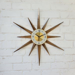 30 Gold Atomic clock Starburst unique wall clock George Nelson style Handmade 1970s sunburst vintage modern Nursery Brass Industrial clock image 5