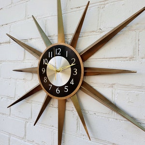 30 Gold Atomic clock Starburst unique wall clock George Nelson style Handmade 1970s sunburst vintage modern Nursery Brass Industrial clock image 6