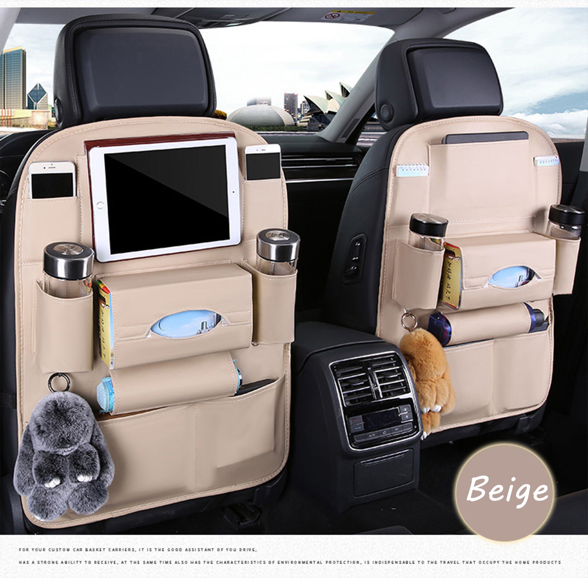Car Seat Organizer Coaster Protector Cover Extra Pockets For Trash Bag Travel Pocket