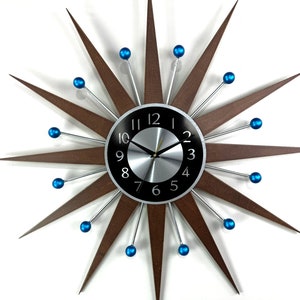 3027 Blue accents George nelson sunburst clock Unique Wall Clock in 1970s style Starburst clock mid century Large wall clock image 6