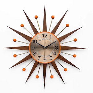 Mid Century Modern Starburst Wall Clock, Retro Sunburst Decor