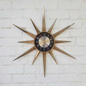 30 Gold Atomic clock Starburst unique wall clock George Nelson style Handmade 1970s sunburst vintage modern Nursery Brass Industrial clock image 5