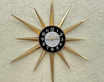 Rare 1950s Hilbink Sunburst Starburst Clock Mid-century Rare 1950s Hilbink Sunburst Starburst Clock Mid-century