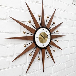 30 26 Atomic wall clock Starburst Clock George Nelson style 1970s Handmade sunburst Brass Gold Large clock vintage modern Industrial clock image 7