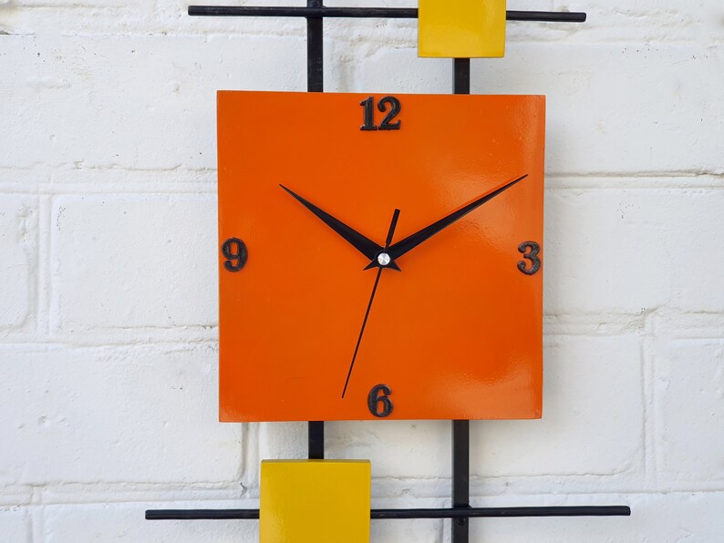 Burnt Orange Yellow Wall Clock Large Wall Clock Geometric Etsy