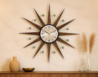 Turquoise Starburst Wall Clock: Mid Century Modern Atomic Replica