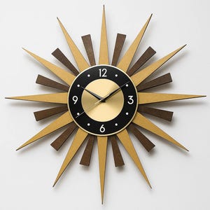Mid Century Modern Sunburst Wall Clock, Atomic Starburst Decor, 26 inch