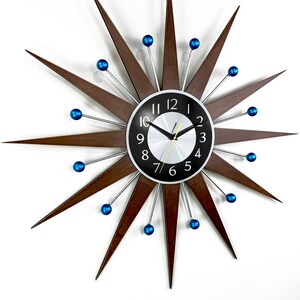 3027 Blue accents George nelson sunburst clock Unique Wall Clock in 1970s style Starburst clock mid century Large wall clock image 8