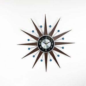 3027 Blue accents George nelson sunburst clock Unique Wall Clock in 1970s style Starburst clock mid century Large wall clock image 3