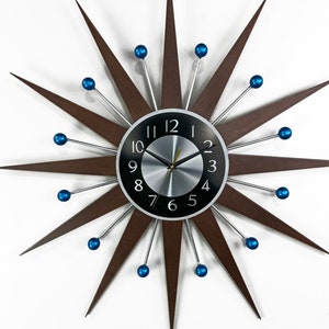 3027 Blue accents George nelson sunburst clock Unique Wall Clock in 1970s style Starburst clock mid century Large wall clock image 5