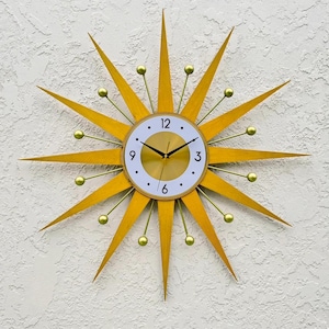 Mid Century Sunburst Wall Clock: 25&quot; Retro Atomic Style