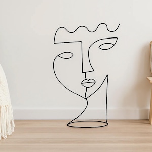 Abstract Wire Face Sculpture – 16" or 27" Tall – Modern Minimalist Steel Art – Eco-Painted Line Decor, Unique Gift - Modern Abstract Wire