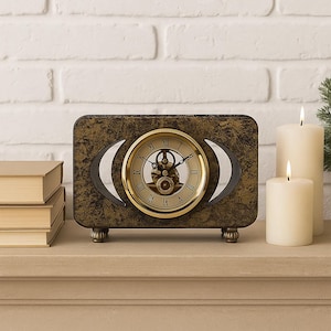 Vintage Skeleton Table Clock – Roman Numerals & Brass Frame – Retro Steampunk Decor – Classic Desk Clock – Unique Gift for Him or Her