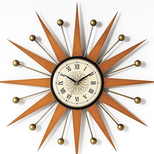 Handmade Mid-Century Modern Starburst Wall Clock: 25&quot; Retro Atomic Design