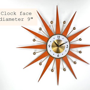 30 26 Atomic wall clock Starburst Clock George Nelson style 1970s Handmade sunburst Brass Gold Large clock vintage modern Industrial clock Orange