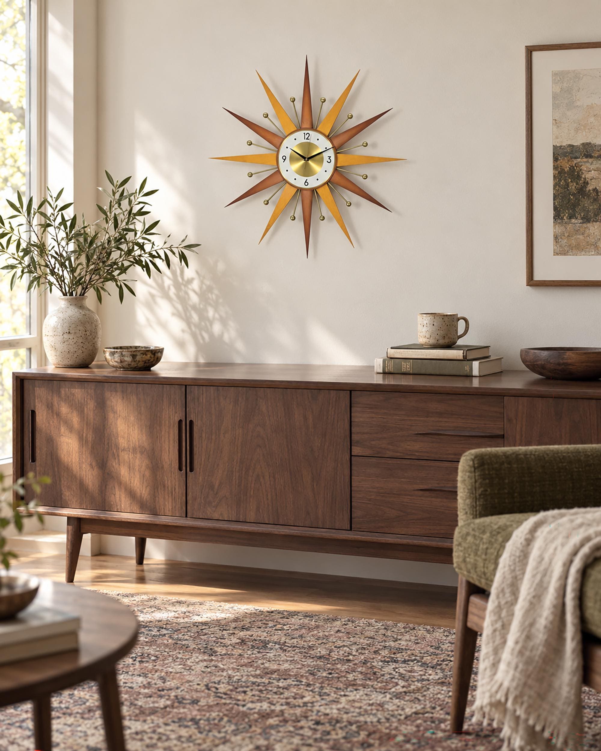 pastel 1990年代 掛け時計 ポストモダン mid-century Mid Century Modern Starburst Wall Clock: Yellow & Orange Atomic