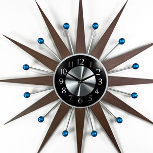 3027 Blue accents George nelson sunburst clock Unique Wall Clock in 1970s style Starburst clock mid century Large wall clock image 10