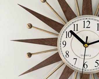 16"Mid Century Sunburst Clock, Atomic Starburst Decor, George Nelson Style