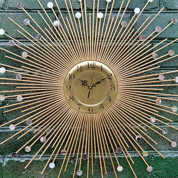 24" 27" Gold Sunburst clock with small mirrors Wood clock Modern wall clock Wooden wall art nursery Scandinavian art Southern folk art