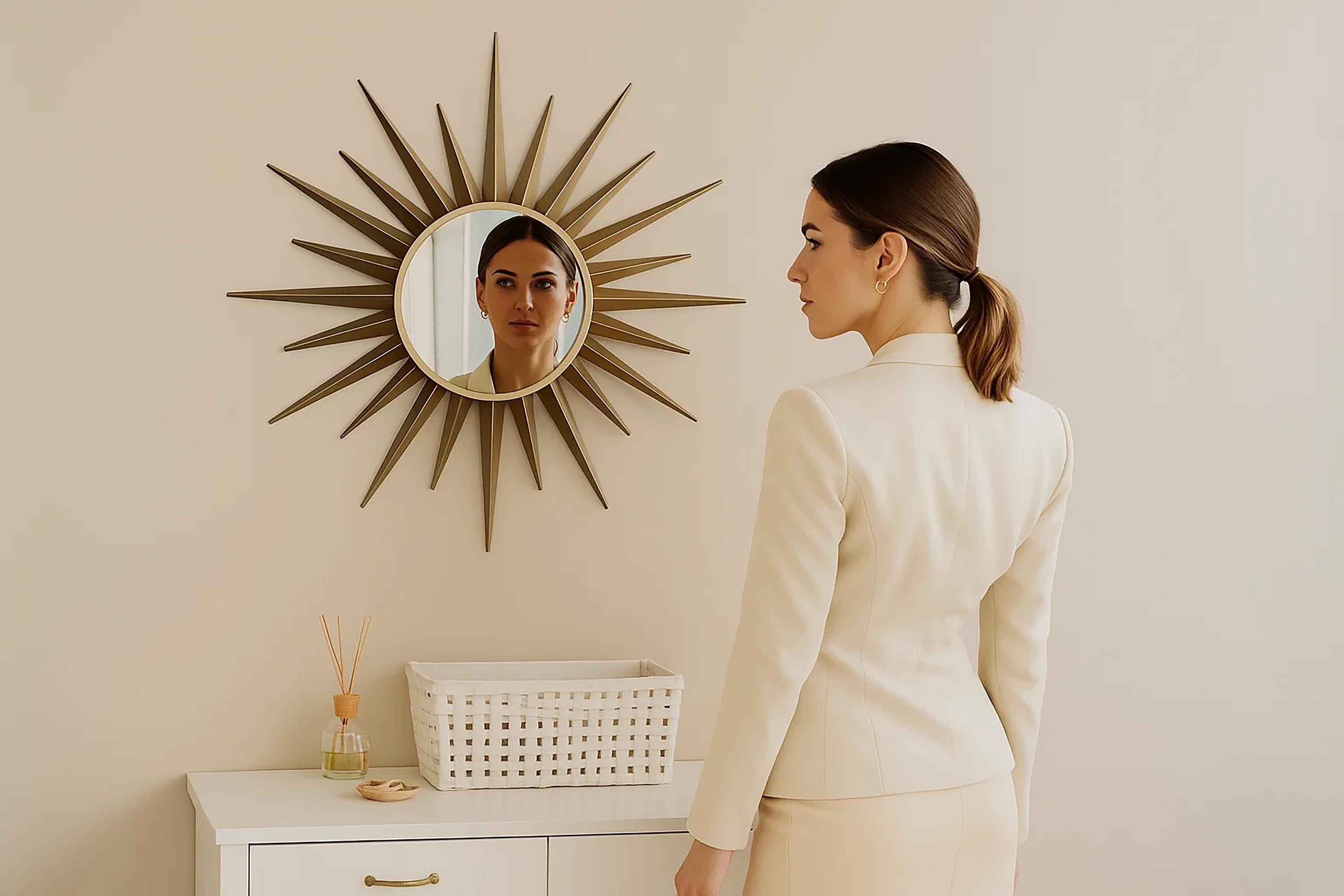 Handmade Mid-Century Modern Starburst Mirror: Bronze-Gold Finish, 23" or 31"