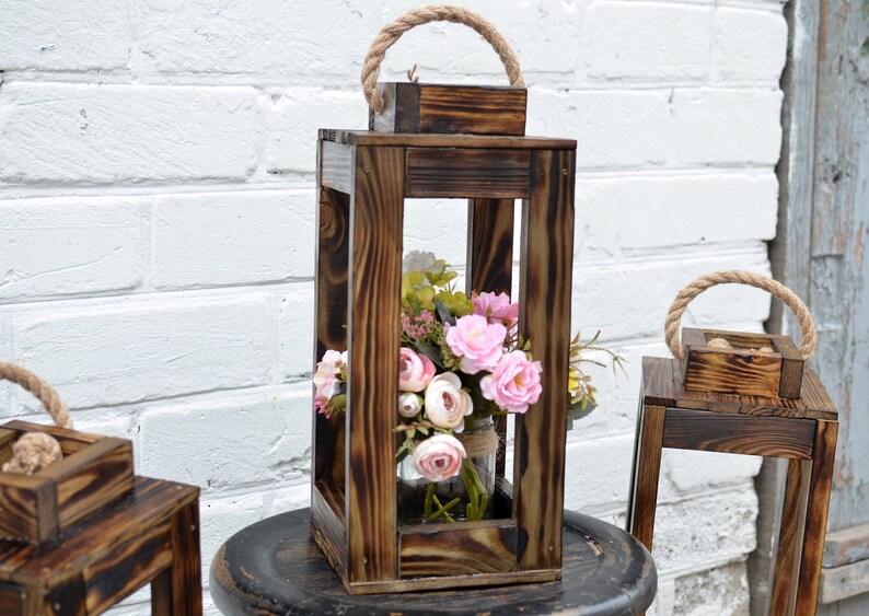 Large Farmhouse Wooden Lantern Rustic Lantern Wedding Decor Etsy