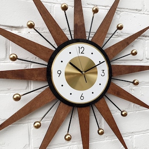 30 26 Atomic wall clock Starburst Clock George Nelson style 1970s Handmade sunburst Brass Gold Large clock vintage modern Industrial clock image 4