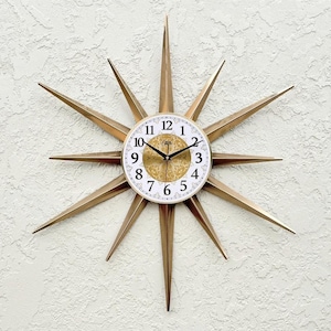 30" Gold Atomic clock Starburst unique wall clock George Nelson style Handmade 1970s sunburst vintage modern Nursery Brass Industrial clock
