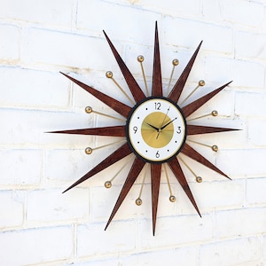 25 Starburst wall clock Atomic retro clock Gold George Nelson style Handmade 1970s sunburst vintage modern Nursery Brass Industrial clock 画像 6