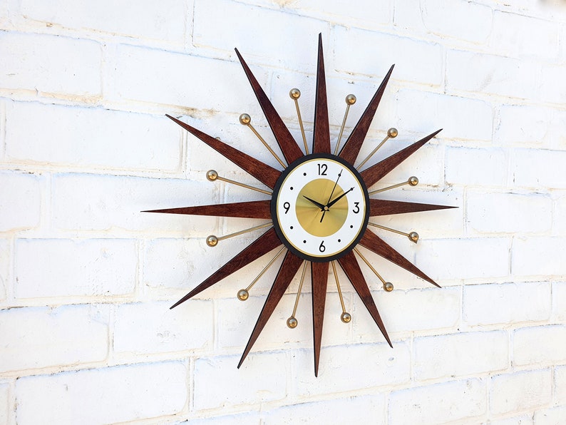 25 Starburst wall clock Atomic retro clock Gold George Nelson style Handmade 1970s sunburst vintage modern Nursery Brass Industrial clock image 6