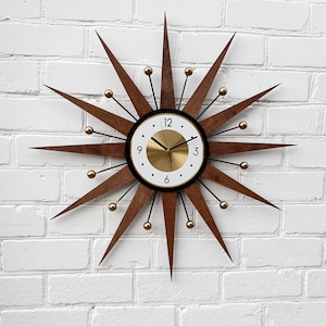 30 26 Atomic wall clock Starburst Clock George Nelson style 1970s Handmade sunburst Brass Gold Large clock vintage modern Industrial clock image 8