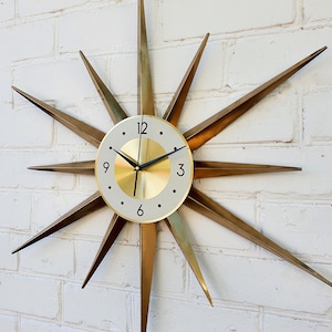 30 Gold Atomic clock Starburst unique wall clock George Nelson style Handmade 1970s sunburst vintage modern Nursery Brass Industrial clock image 9