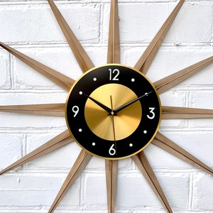 27" 30" Gold Starburst Clock Mid century style Scandinavian wall art Steam punk clock Large clock vintage modern furniture Industrial clock